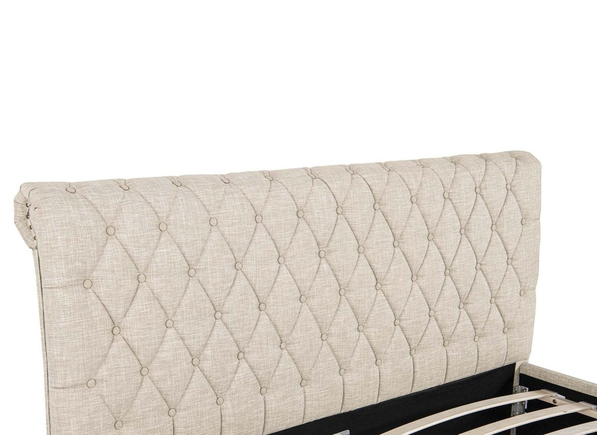 Lit double avec 4 tiroirs en lin beige 140x190 cm LEANDRE - DécoInParis