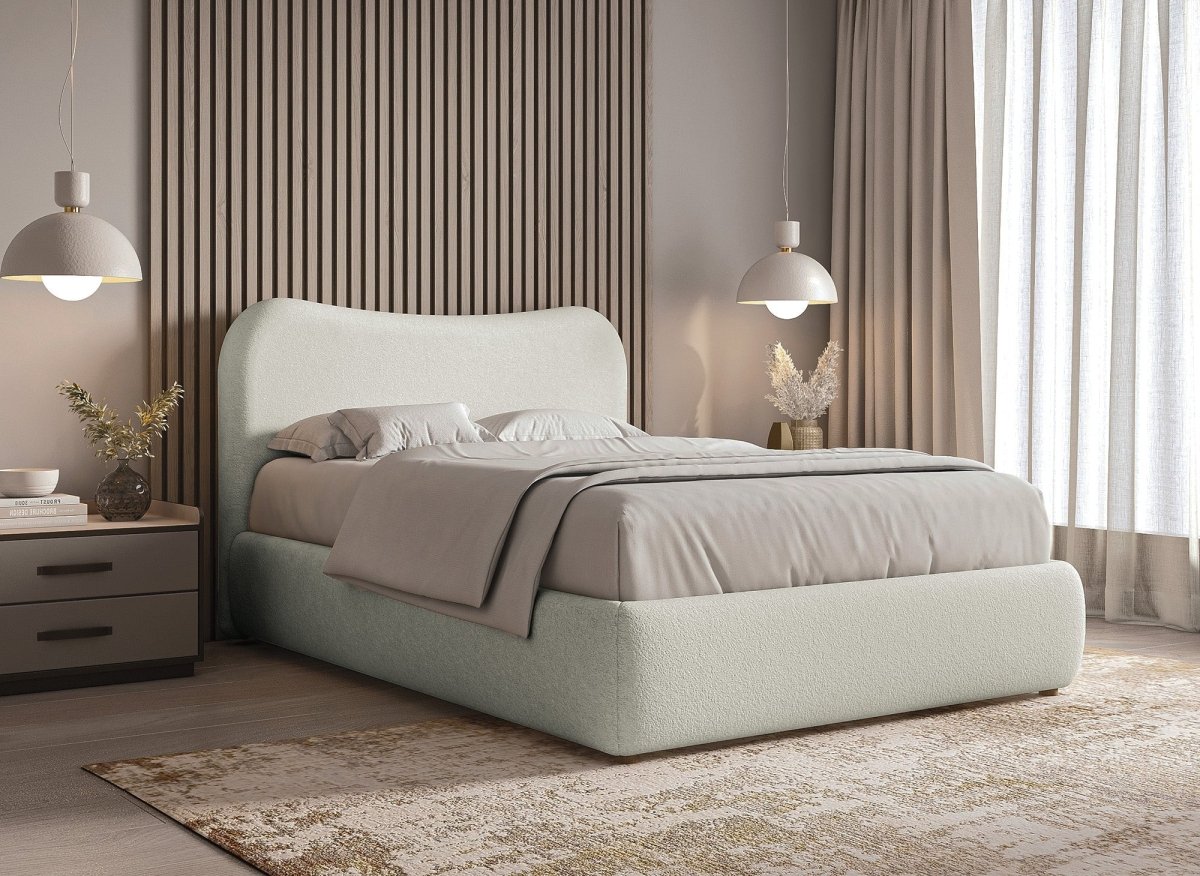 Lit double effet peau de mouton blanc écru PAMELA 140 x 190 cm - DécoInParis