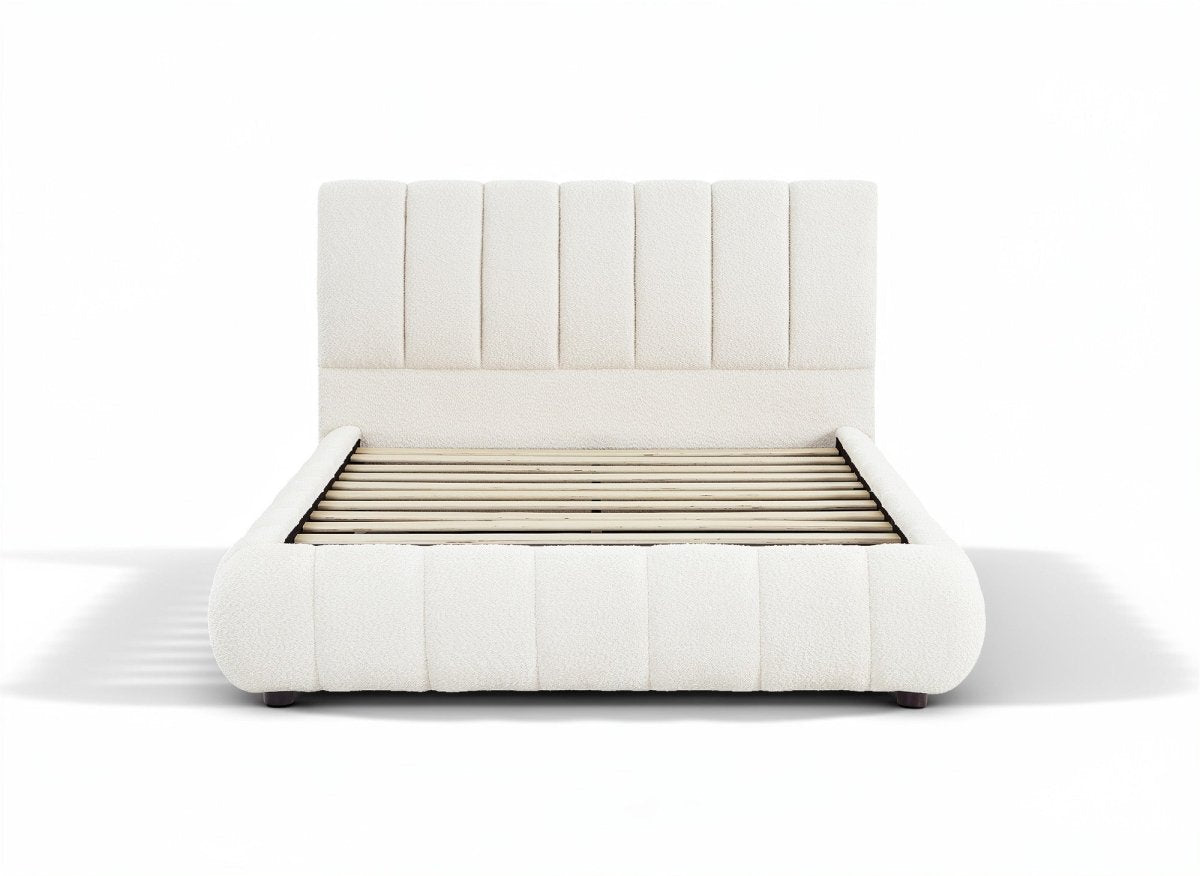 Lit double en tissu bouclette beige 140x190 cm RILEY - DécoInParis