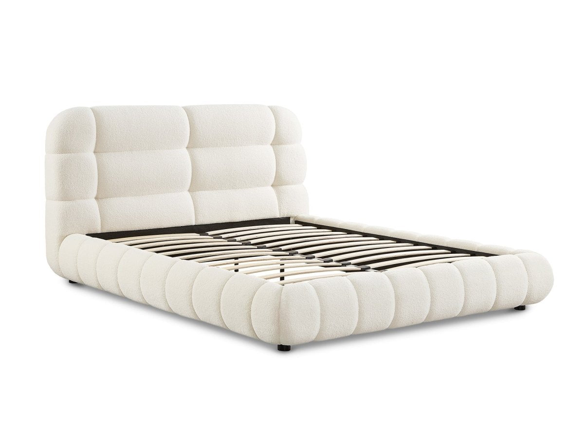 Lit double en tissu bouclette écru 140x190 cm YOURI - DécoInParis