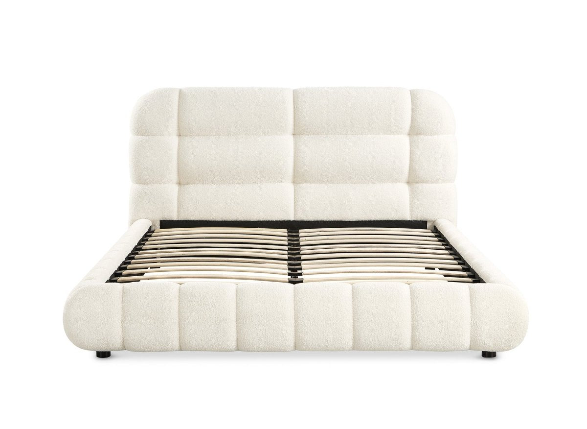 Lit double en tissu bouclette écru 140x190 cm YOURI - DécoInParis