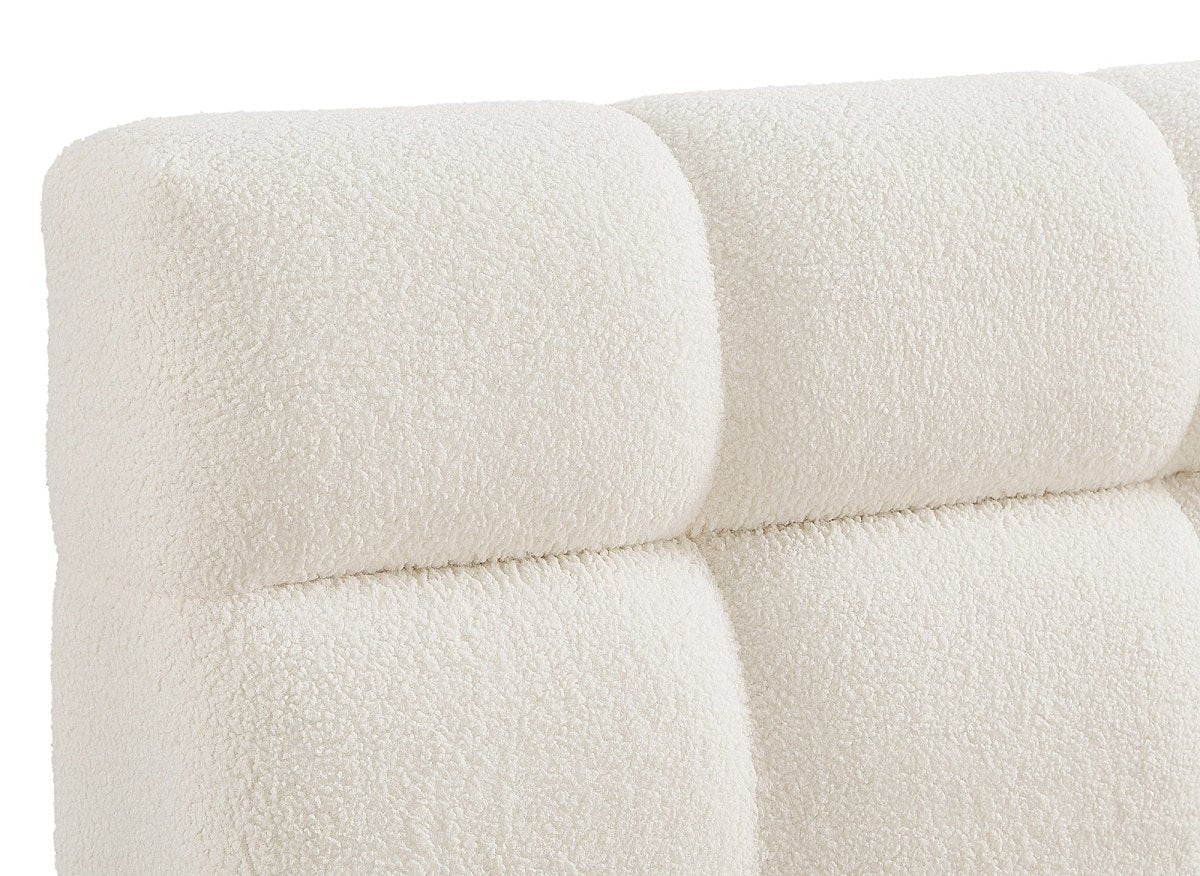 Lit double en tissu bouclette écru 160x200 cm GEORGINA - DécoInParis