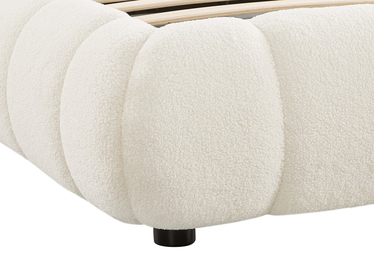 Lit double en tissu bouclette écru 160x200 cm YOURI - DécoInParis