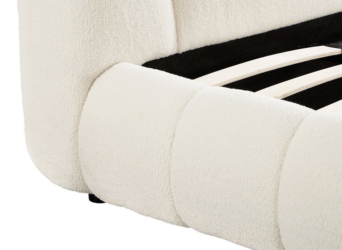 Lit double en tissu bouclette écru 180x200 cm YOURI - DécoInParis