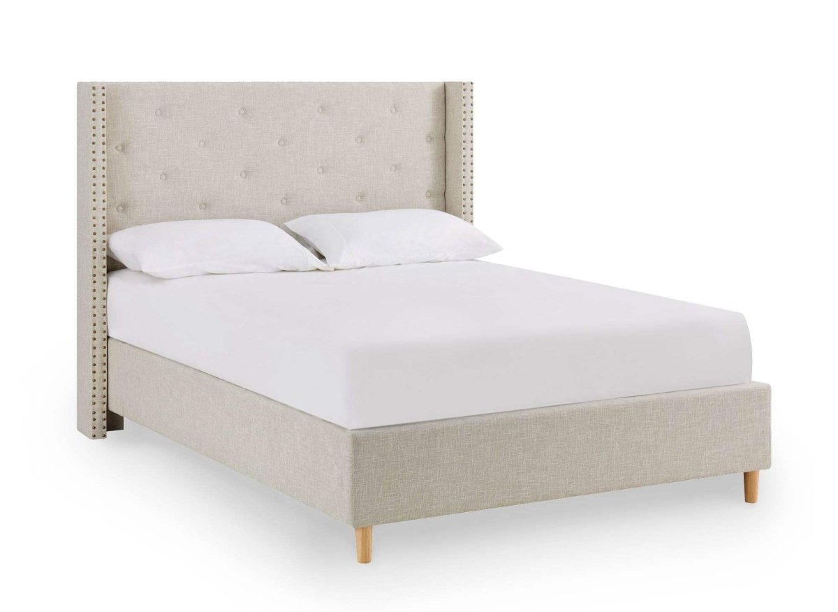 Lit double en tissu capitonné beige 140x190 cm MARGOT - DécoInParis