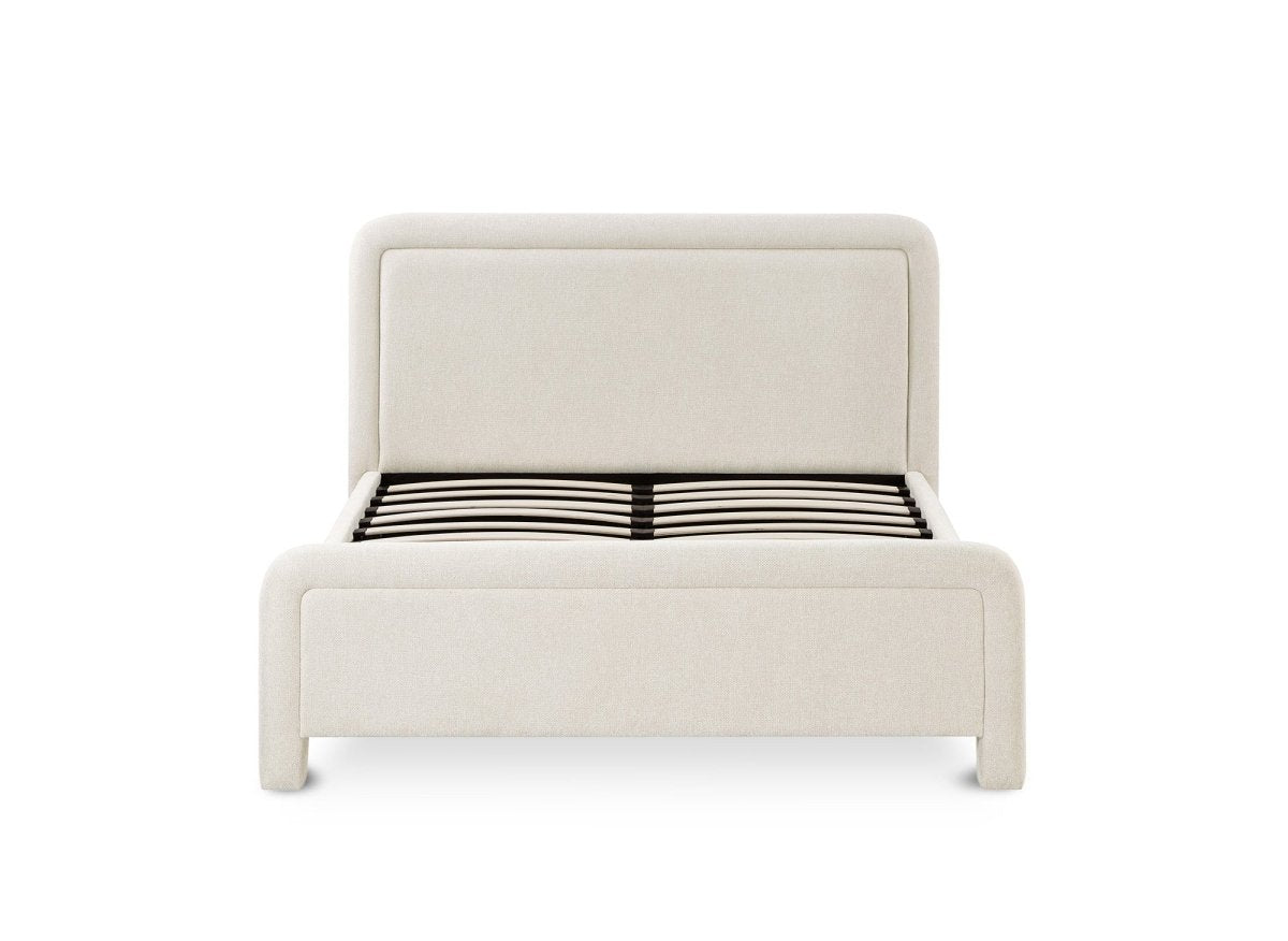 Lit double en tissu doux beige 140 x190 cm ANELA - DécoInParis