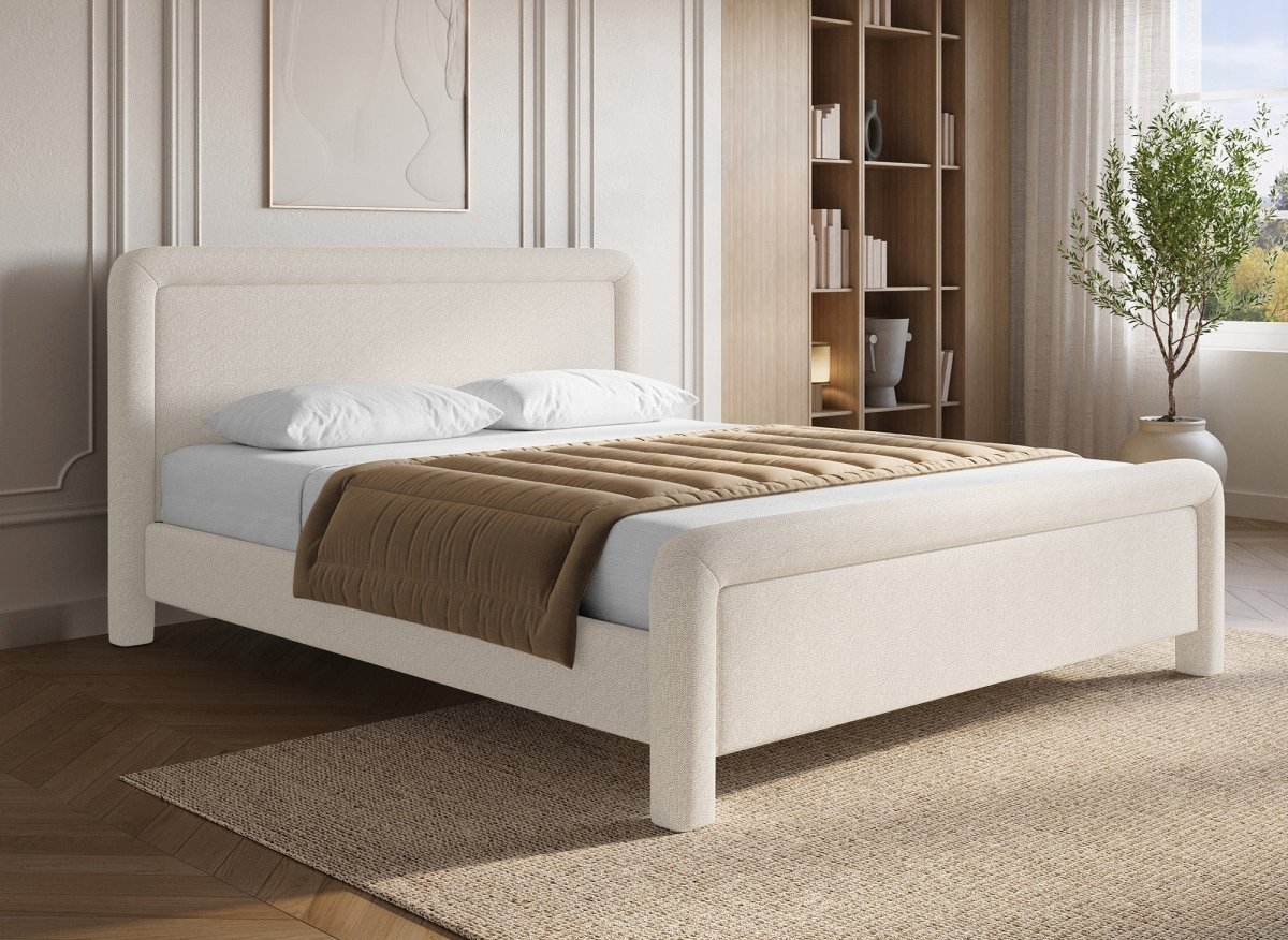 Lit double en tissu doux beige 180 x200 cm ANELA - DécoInParis