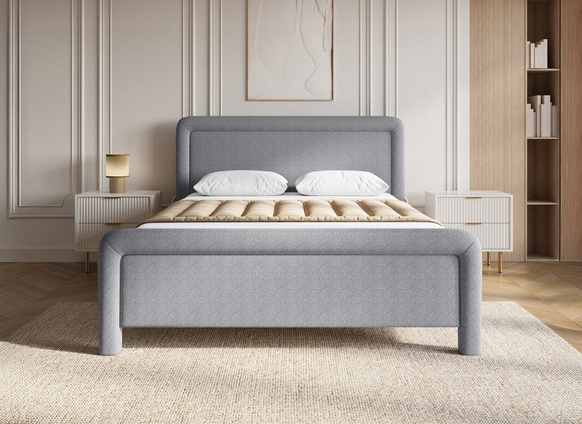 Lit double en tissu doux gris 140 x190 cm ANELA - DécoInParis