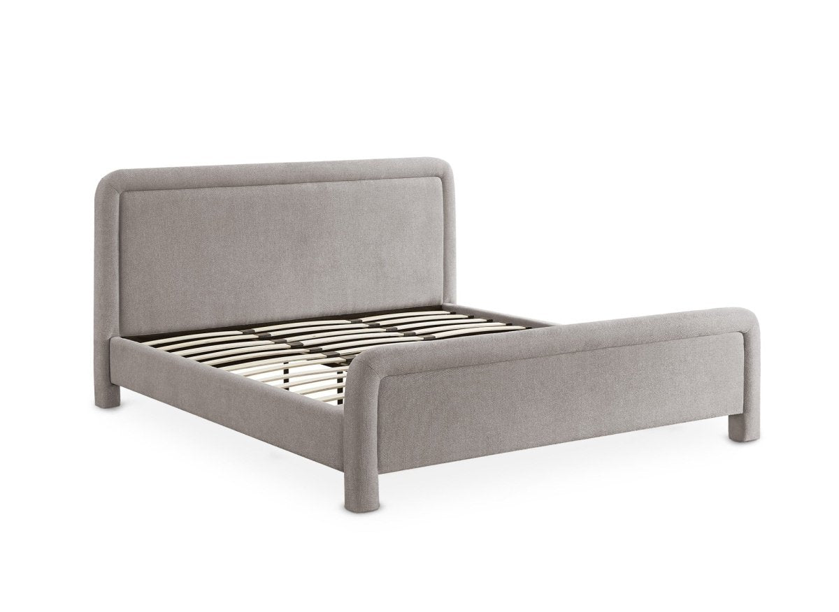 Lit double en tissu doux taupe 180 x200 cm ANELA - DécoInParis