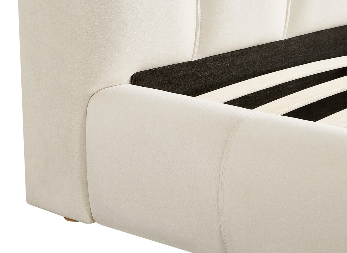 Lit double en velours beige 140x190 cm GEORGINA - DécoInParis