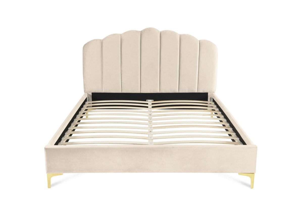 Lit double en velours beige 160x200 cm MARION - DécoInParis