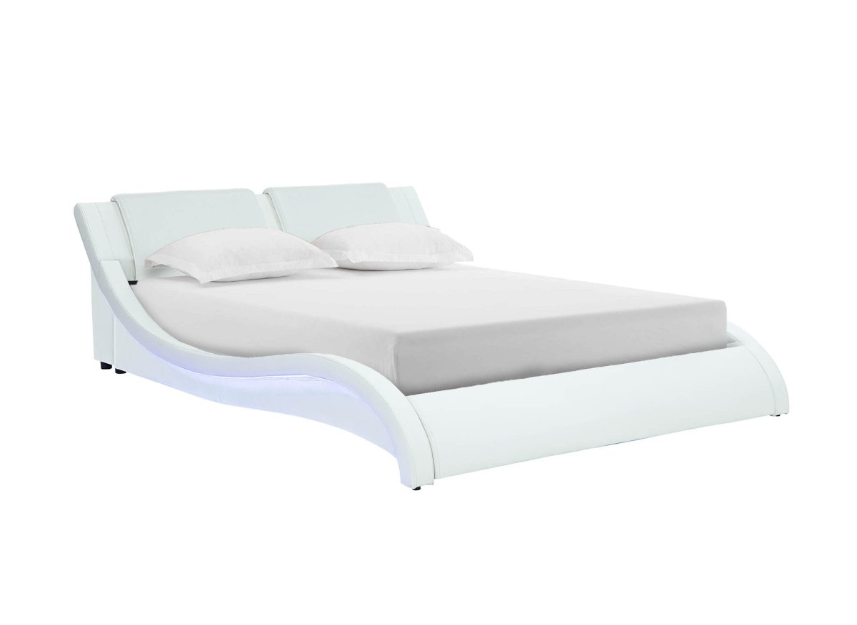 Lit en simili cuir blanc avec LED 180x200 cm ZEDA - DécoInParis