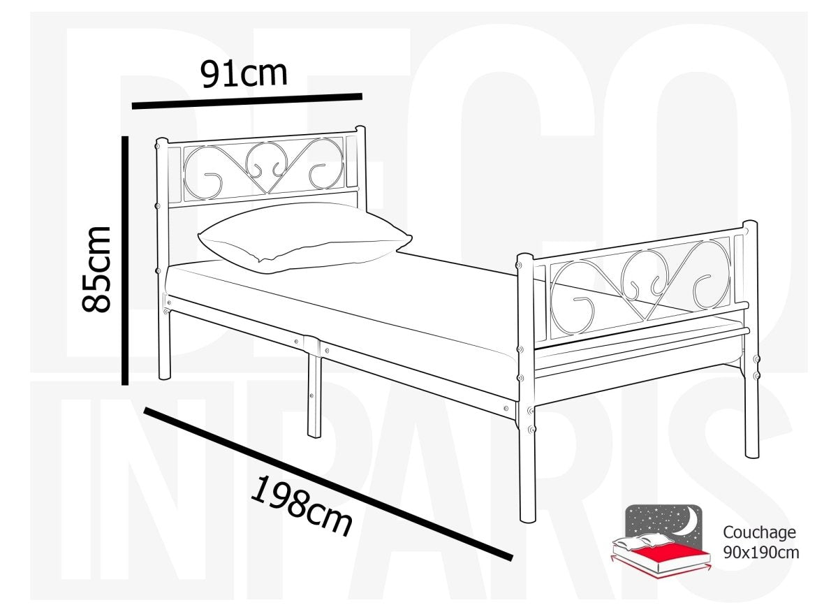 Lit simple en métal noir LUCINA 90 x 190 cm - DécoInParis