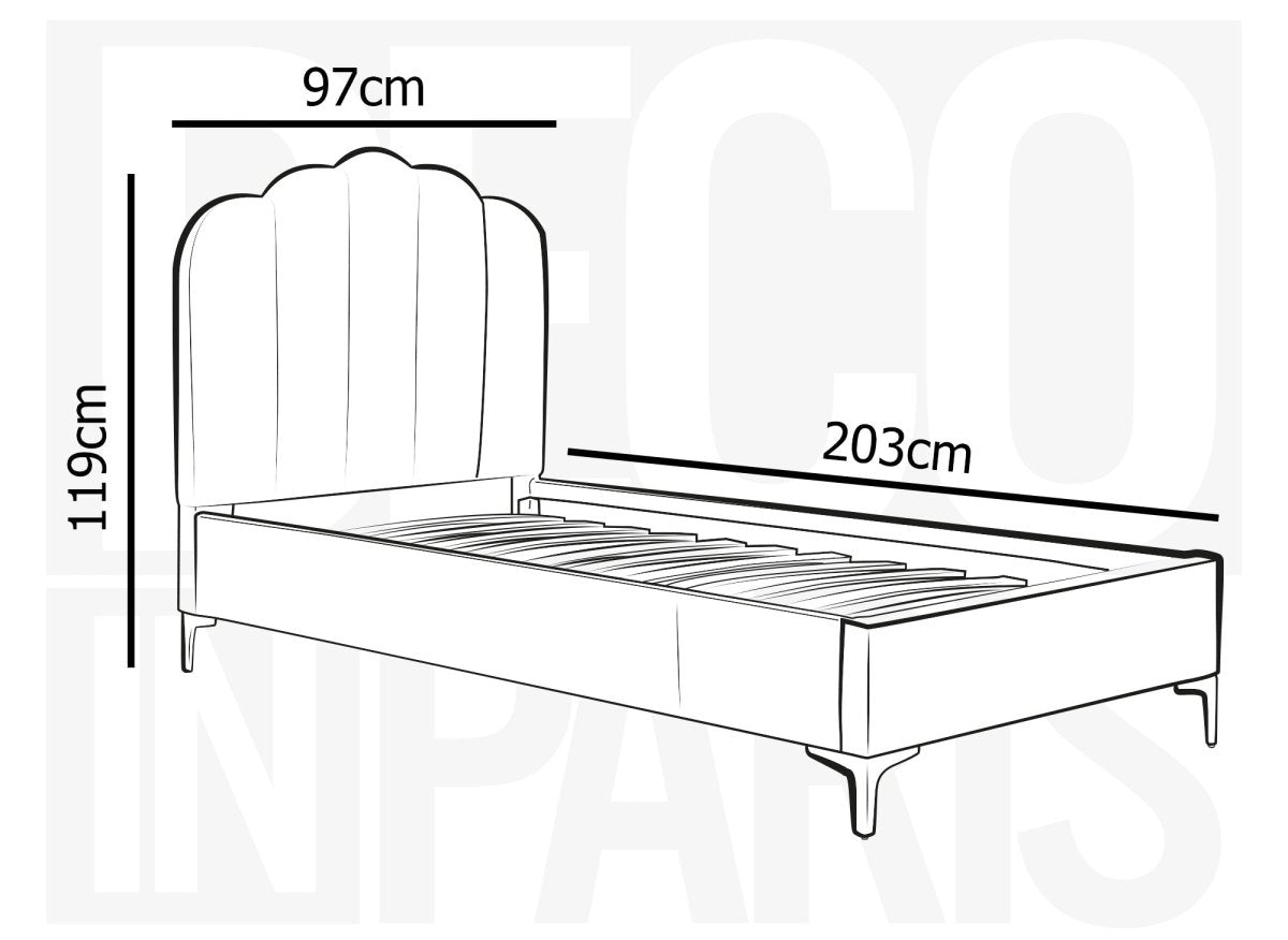 Lit simple en velours gris 90x190 cm MARION - DécoInParis