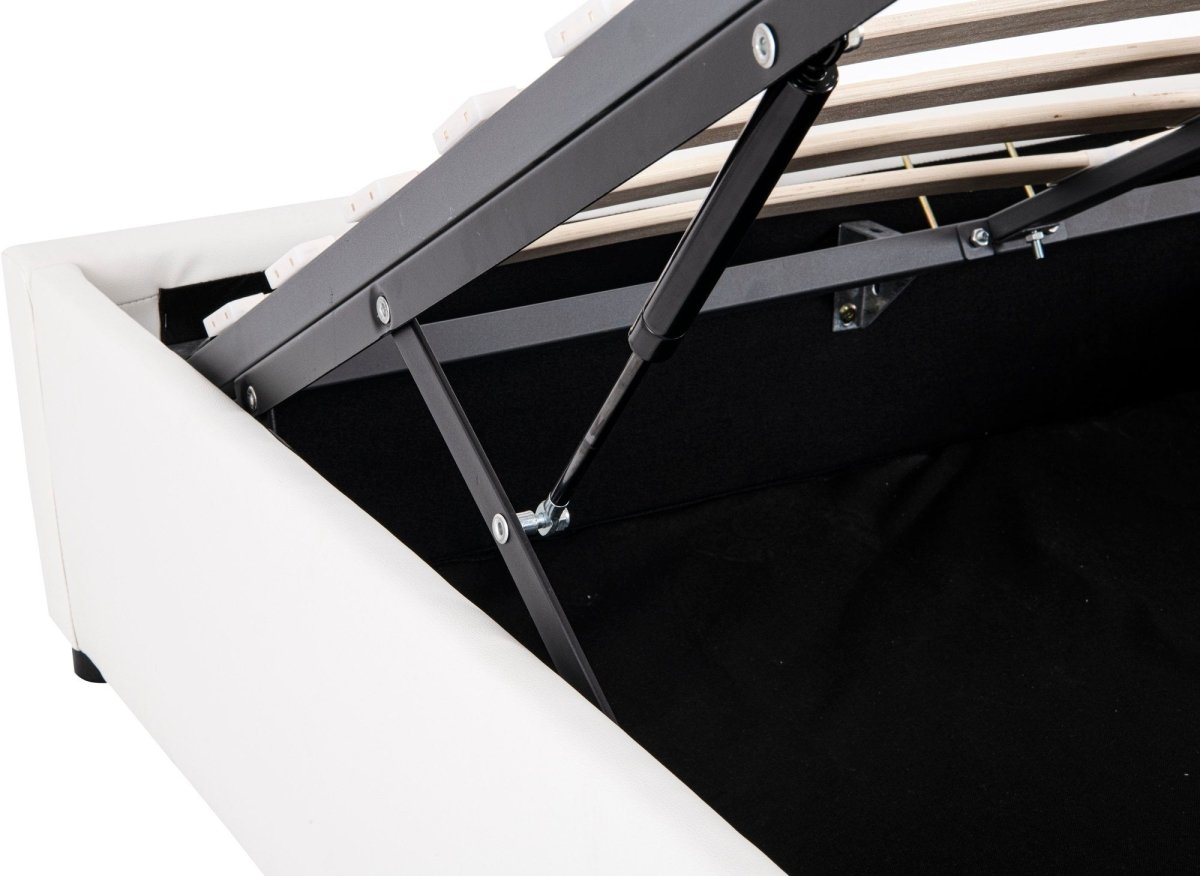 Lit sommier relevable avec coffre en simili cuir blanc 140x190 cm LIZBAN - DécoInParis