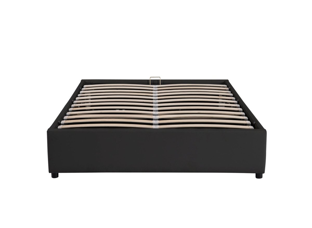 Lit sommier relevable avec coffre en simili cuir noir 180x200 cm LIZBAN - DécoInParis