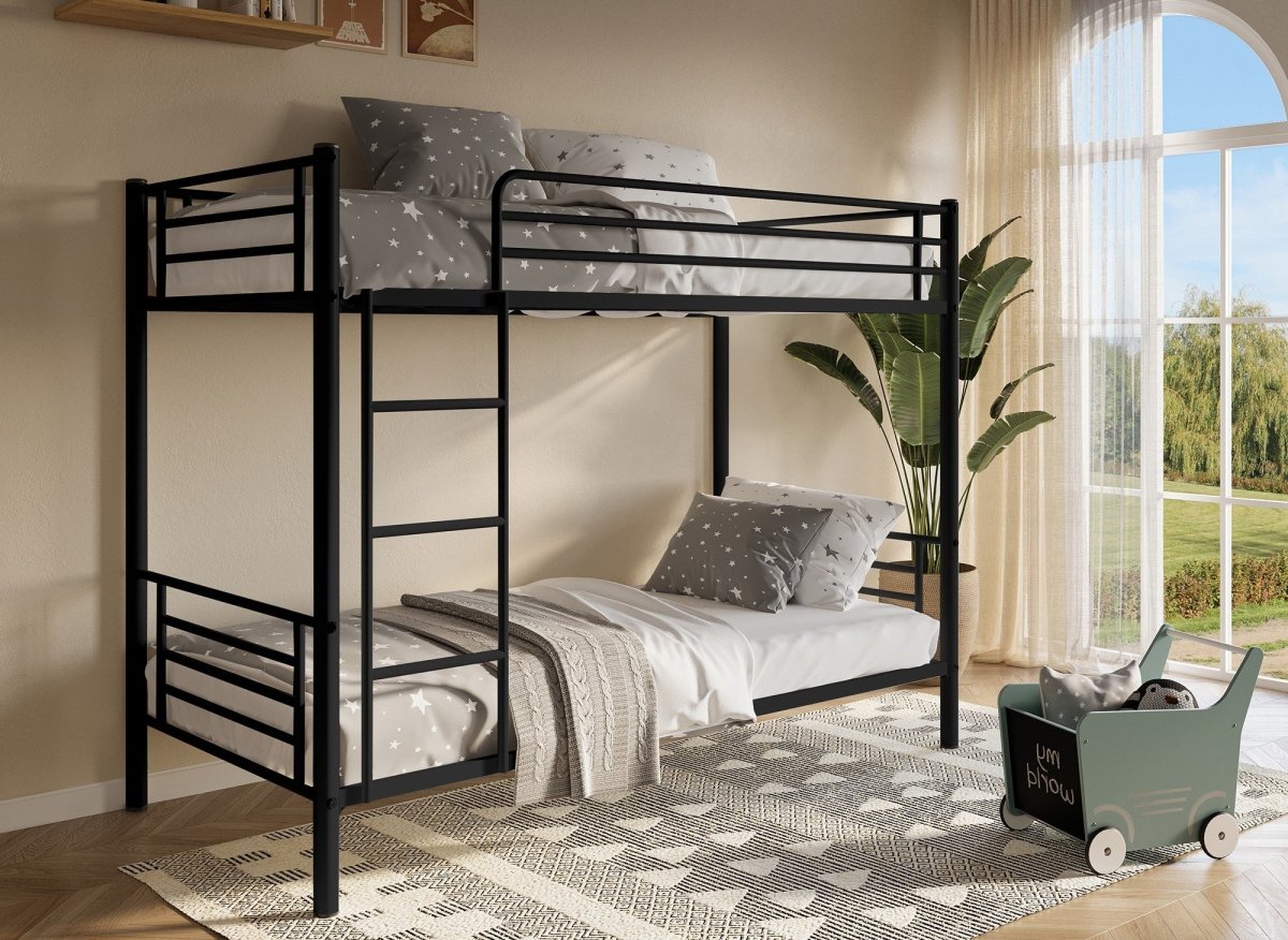 Lit superposé en métal noir 90 X 190 cm TWINS + sommier - DécoInParis