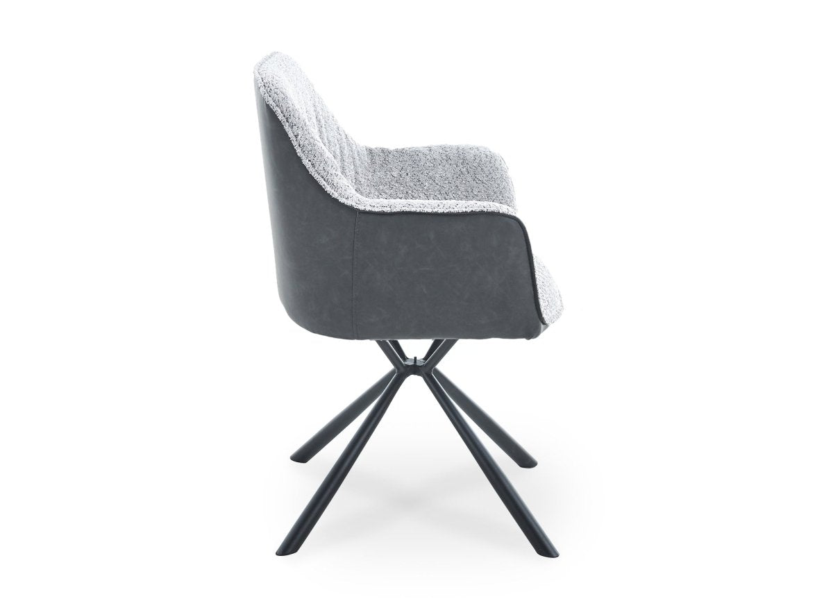 Lot de 2 chaises avec accoudoir tissu bouclette et simili cuir gris PIRO - DécoInParis