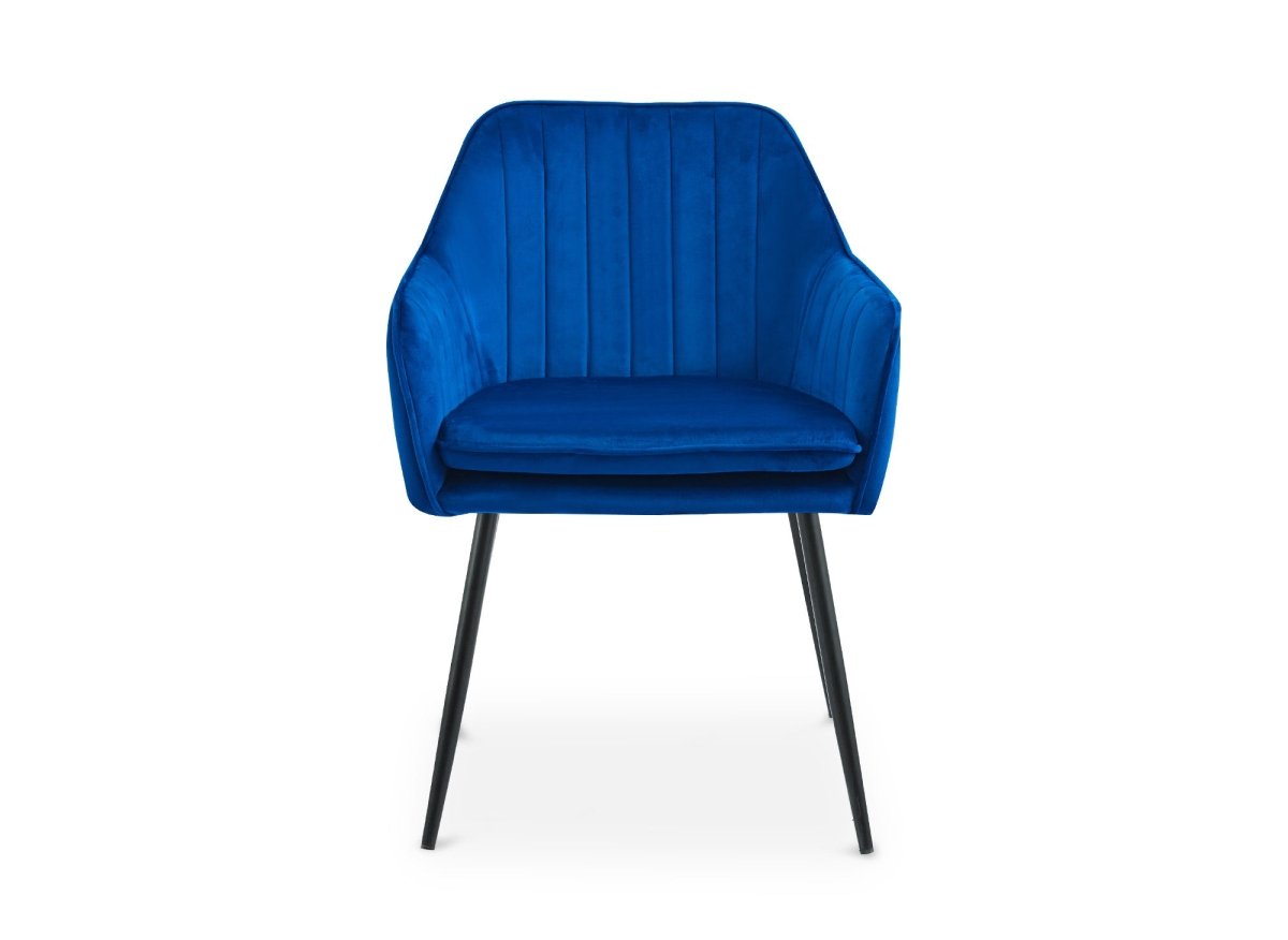 Lot de 2 chaises avec accoudoirs en velours bleu pieds noirs EDWIGE - DécoInParis