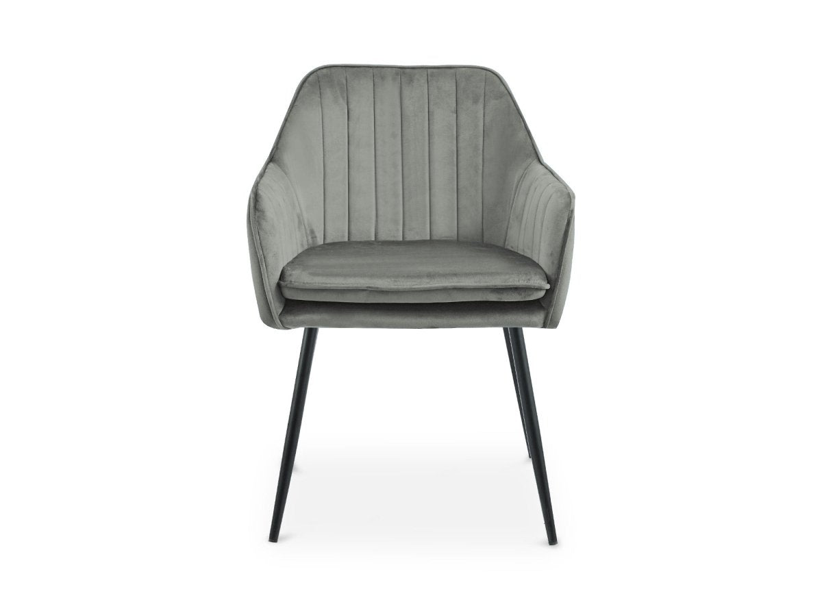 Lot de 2 chaises avec accoudoirs en velours gris pieds noirs EDWIGE - DécoInParis