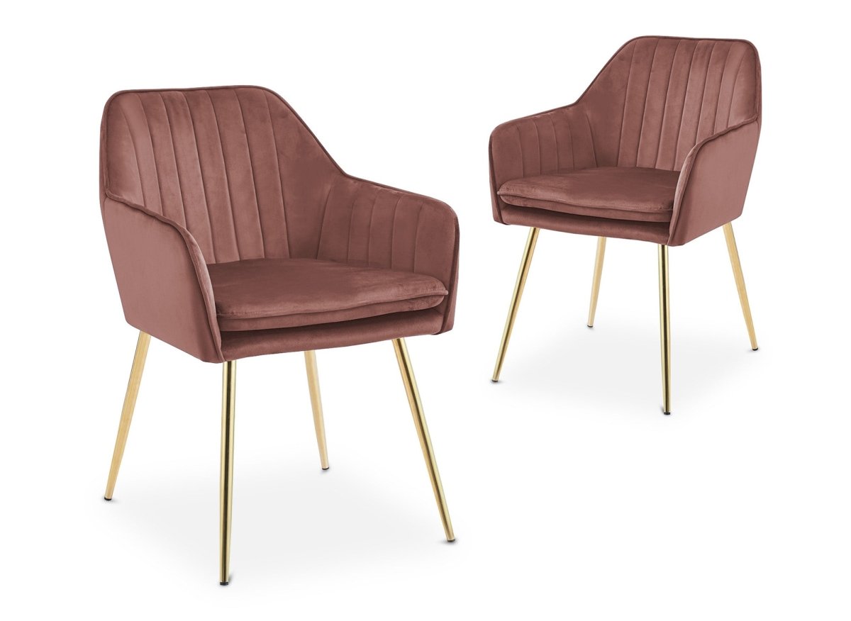 Lot de 2 chaises avec accoudoirs en velours rose EDWIGE - DécoInParis