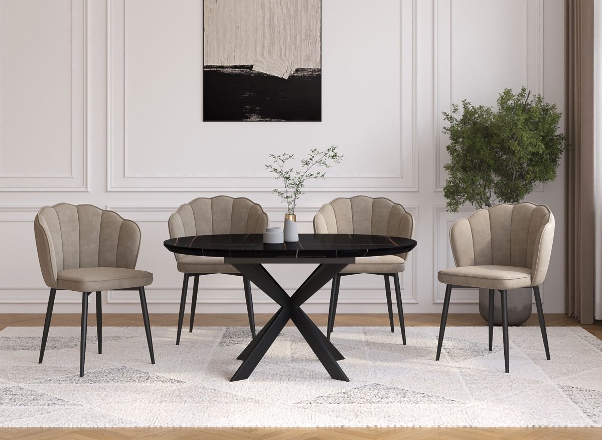 Lot de 2 chaises design en velours beige pieds noirs GARANCE - DécoInParis