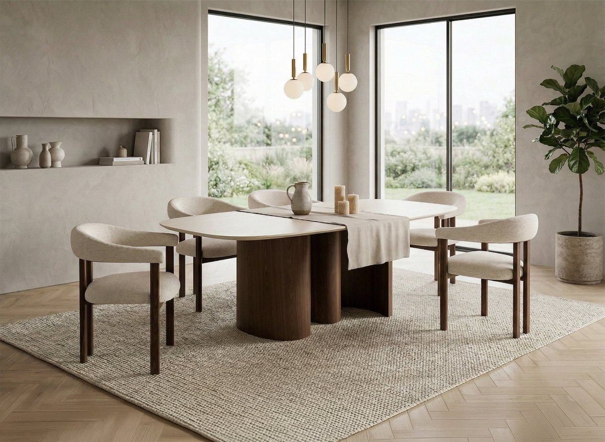 Lot de 2 chaises en tissu texturé écru pieds en métal marron ADRIANA - DécoInParis