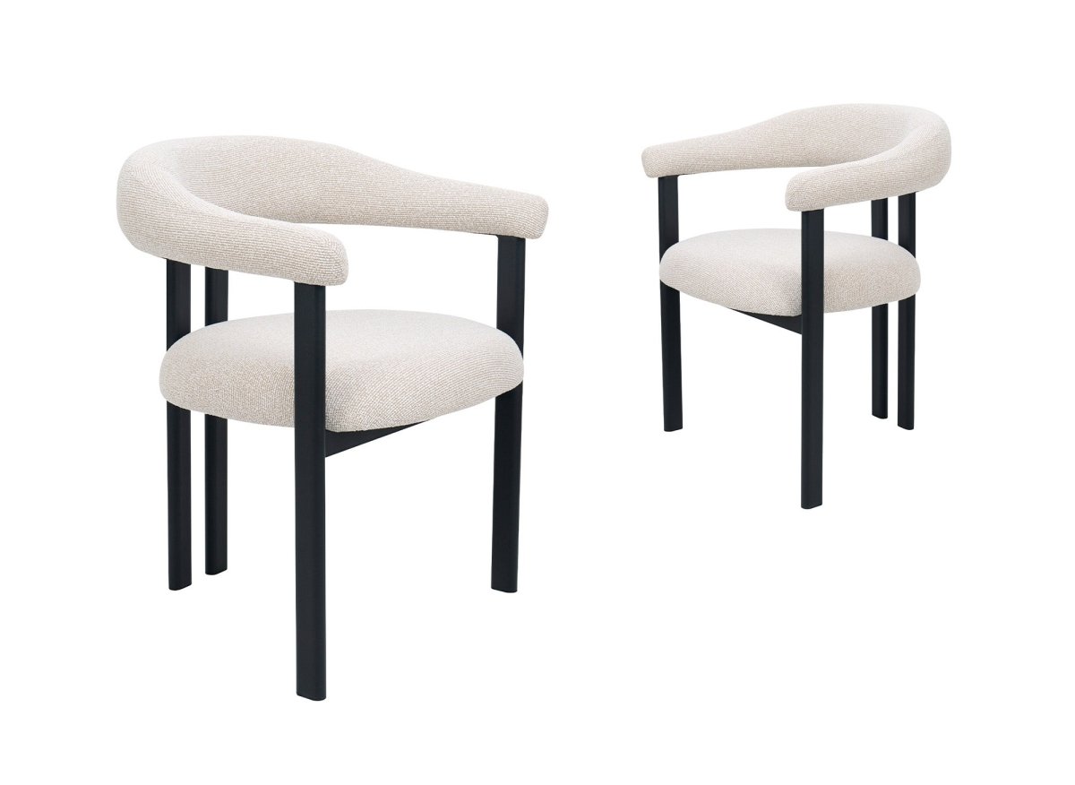 Lot de 2 chaises en tissu texturé écru pieds en métal noir ADRIANA - DécoInParis