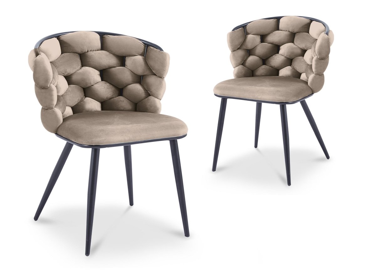 Lot de 2 chaises en velours taupe pieds en métal noir CECILE - DécoInParis