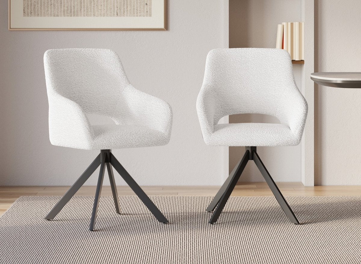 Lot de 2 chaises pivotantes design en tissu bouclette blanc écru CIEL - DécoInParis