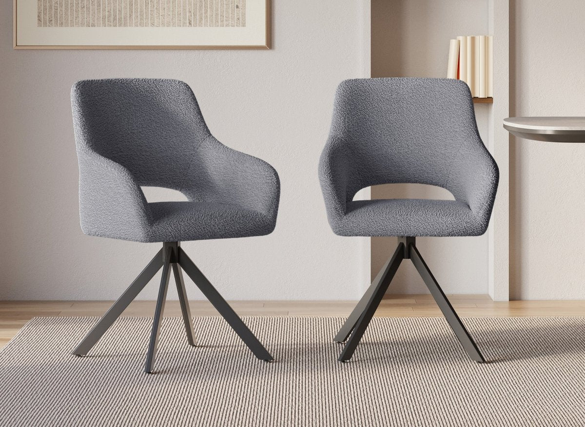 Lot de 2 chaises pivotantes design en tissu bouclette gris CIEL - DécoInParis