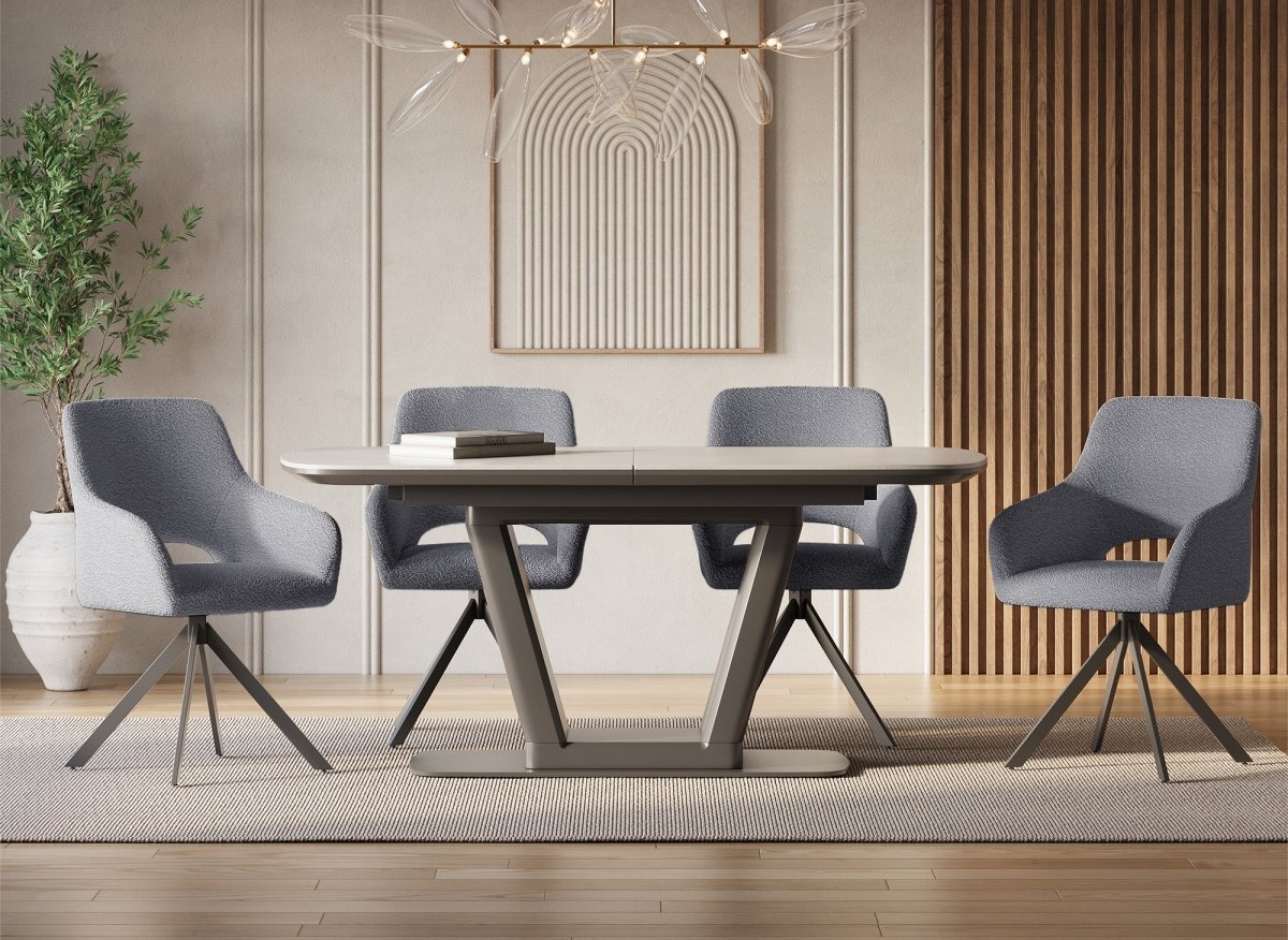 Lot de 2 chaises pivotantes design en tissu bouclette gris CIEL - DécoInParis