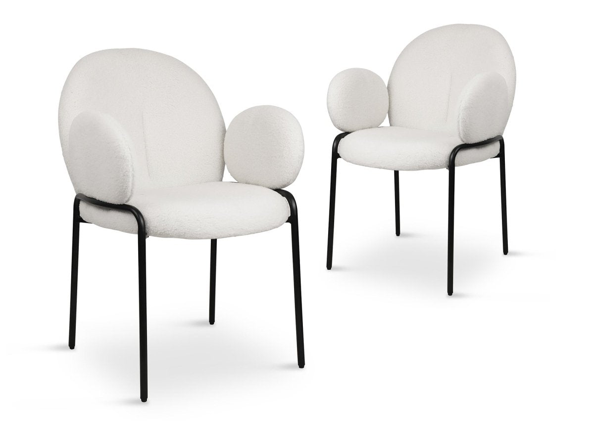 Lot de 2 fauteuils design avec accoudoirs en tissu bouclette blanc BENTA - DécoInParis
