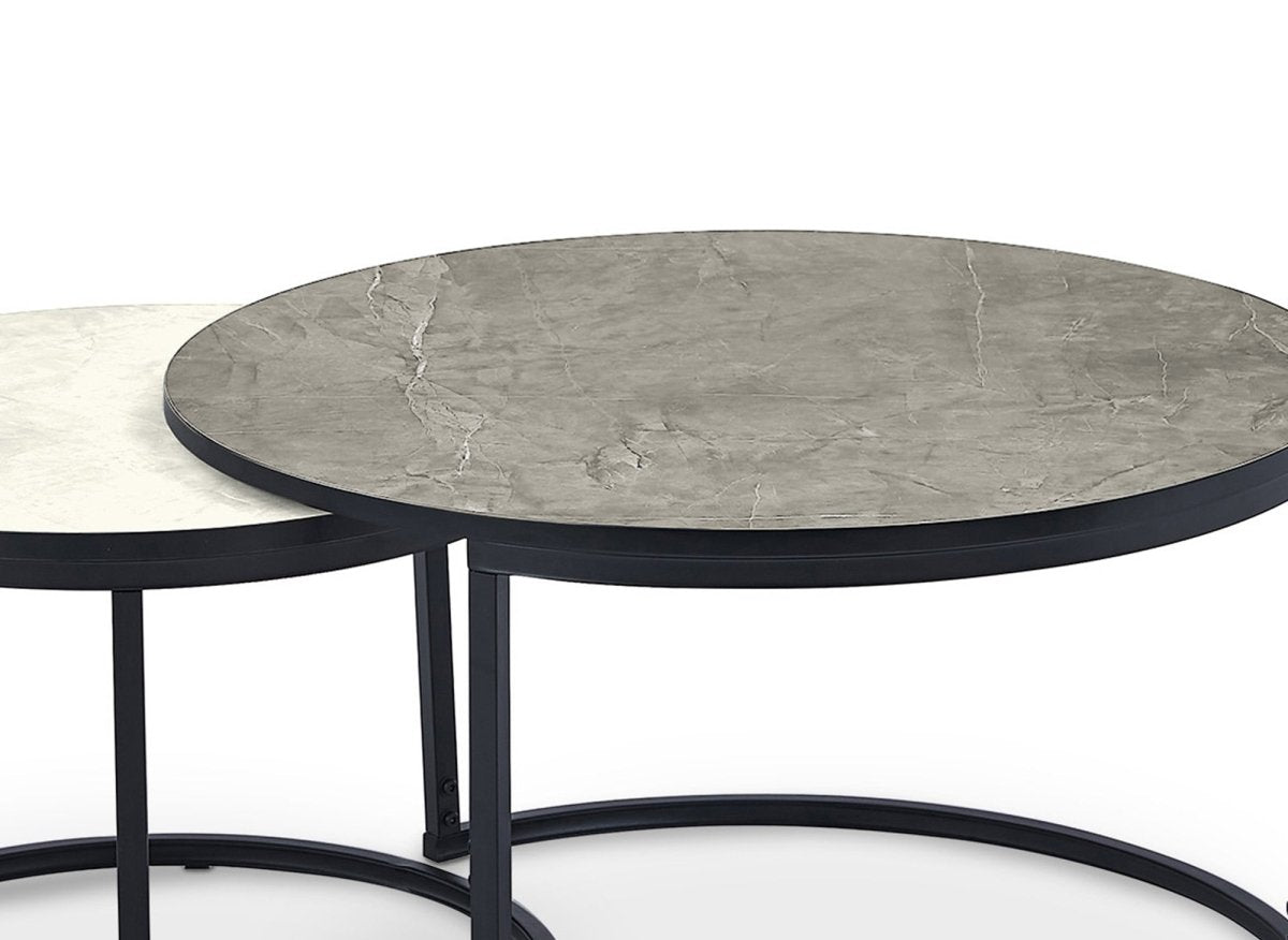 Lot de 2 tables basses rondes gigognes effet marbre DORINE - DécoInParis