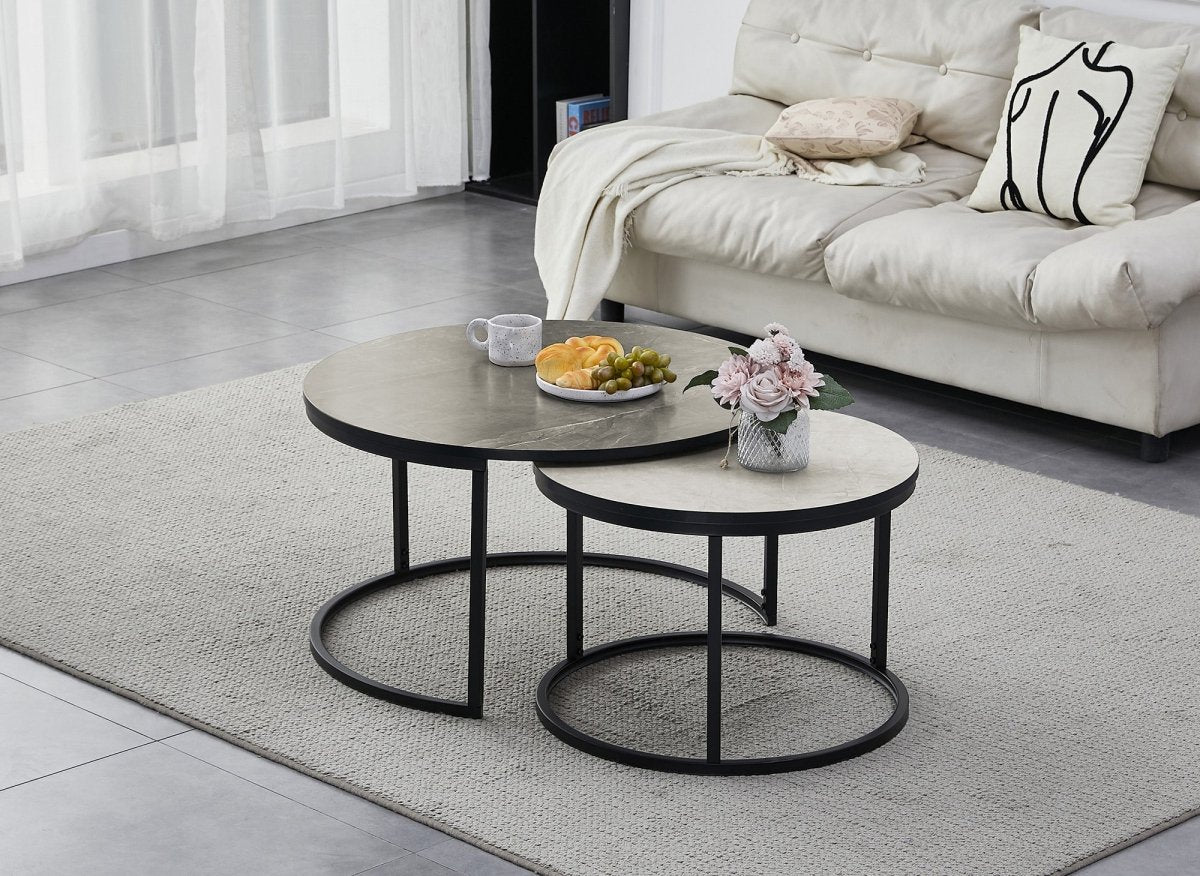 Lot de 2 tables basses rondes gigognes effet marbre DORINE - DécoInParis