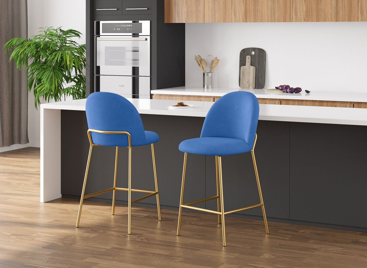 Lot de 2 tabourets de bar design en velours bleu ARABEL - DécoInParis