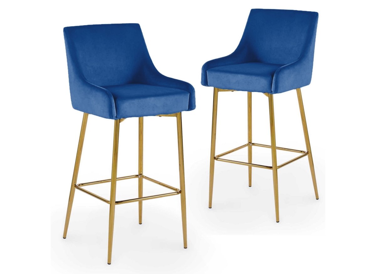 Lot de 2 tabourets de bar design en velours bleu LALYA - DécoInParis