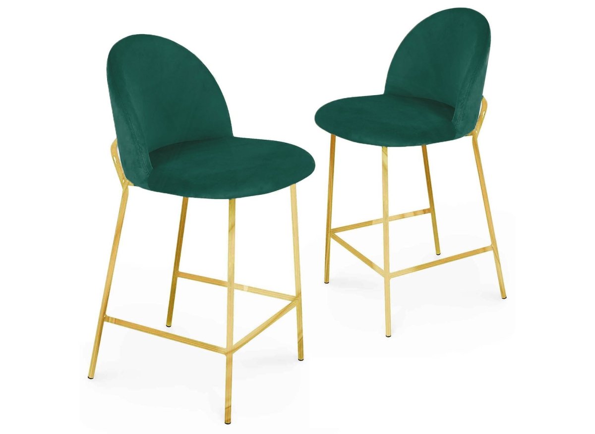 Lot de 2 tabourets de bar design en velours vert ARABEL - DécoInParis