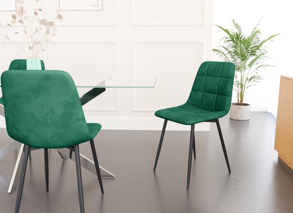 Lot de 4 chaises en velours vert capitonné JEREMI - DécoInParis