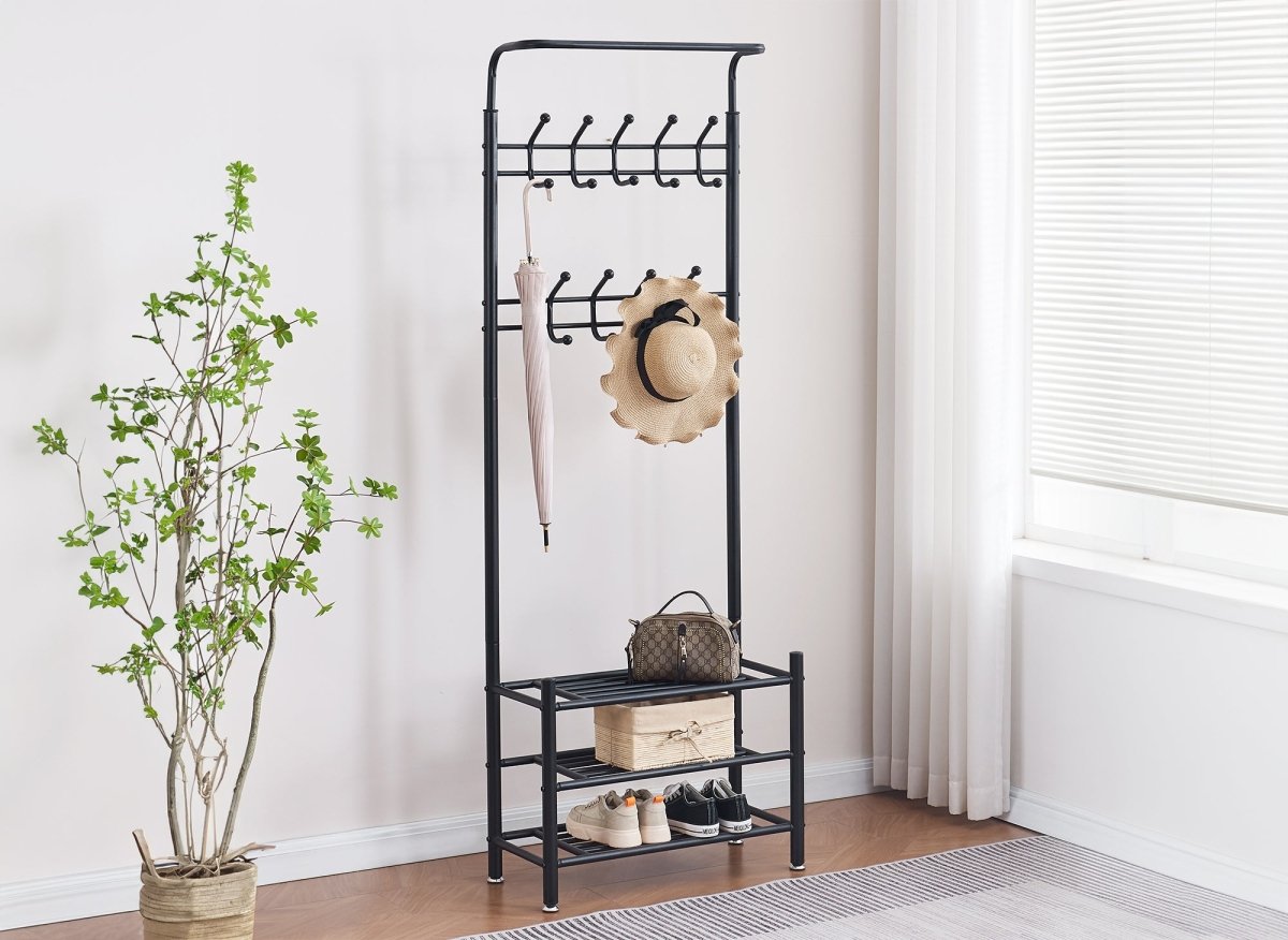 Meuble d'entrée portant avec 3 étagères en métal noir ROMAIN - DécoInParis