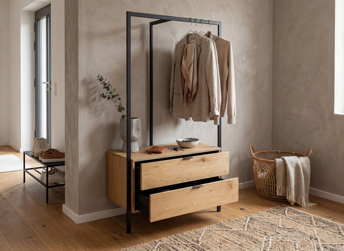 Meuble d'entrée portant et 2 tiroirs en bois et métal GLENN - DécoInParis