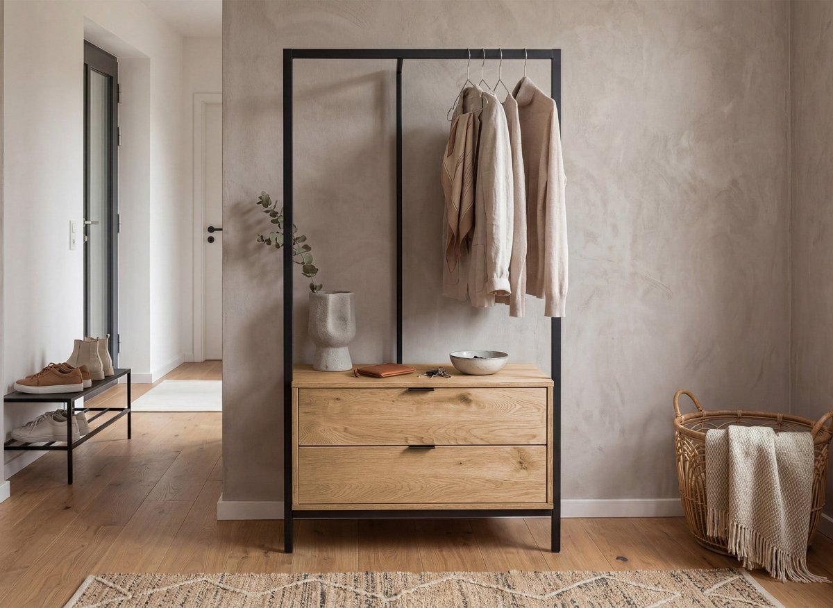 Meuble d'entrée portant et 2 tiroirs en bois et métal GLENN - DécoInParis