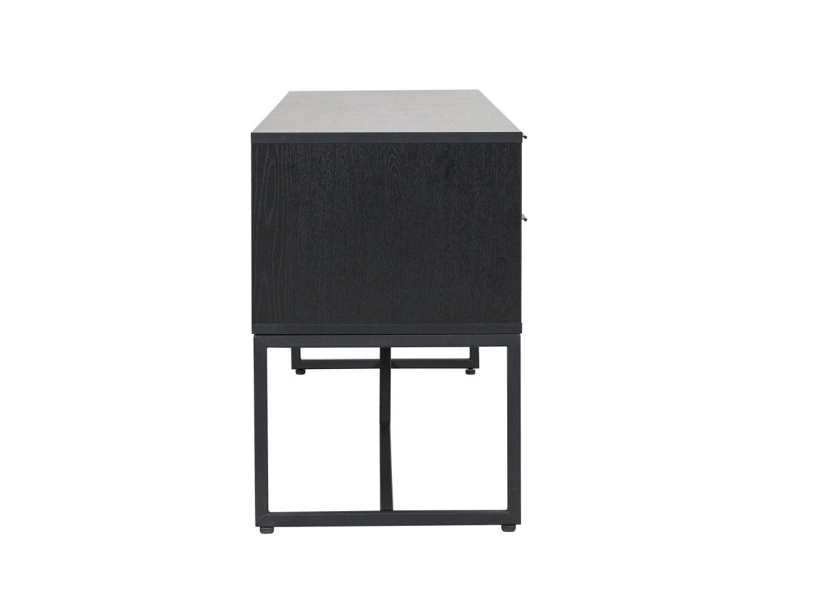 Meuble TV 2 tiroirs 1 porte en bois clair et métal noir TISSIA - DécoInParis