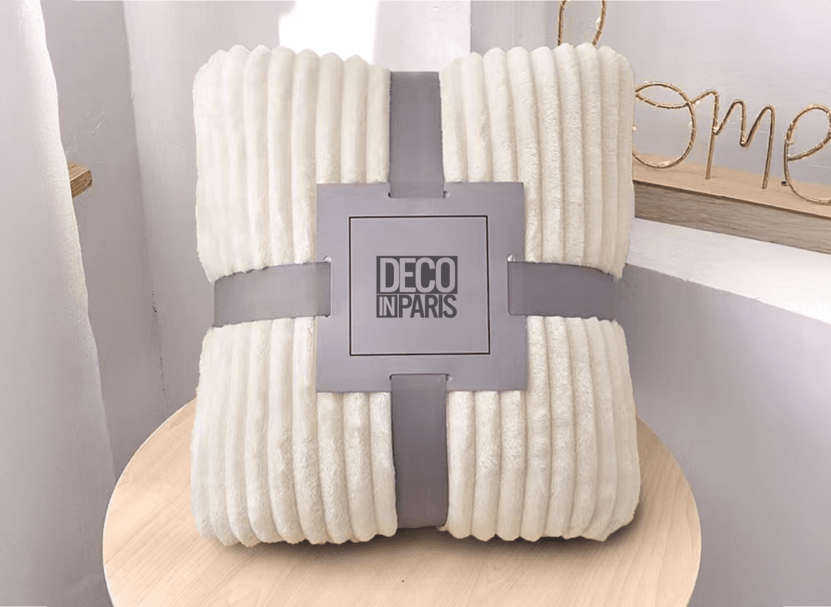 Plaid en velours côtelé blanc écru 150x200cm COCO - DécoInParis