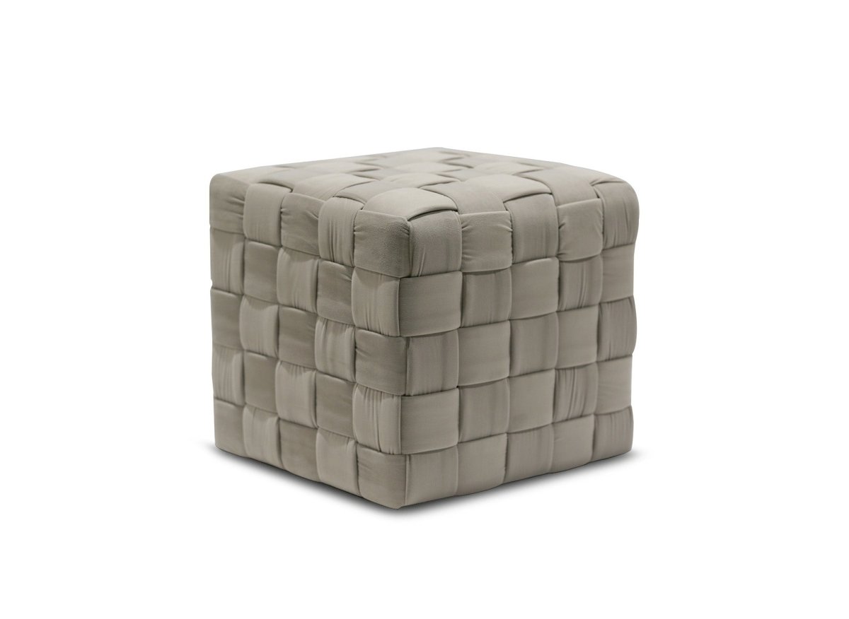 Pouf carré en velours taupe tressé MALEK - DécoInParis