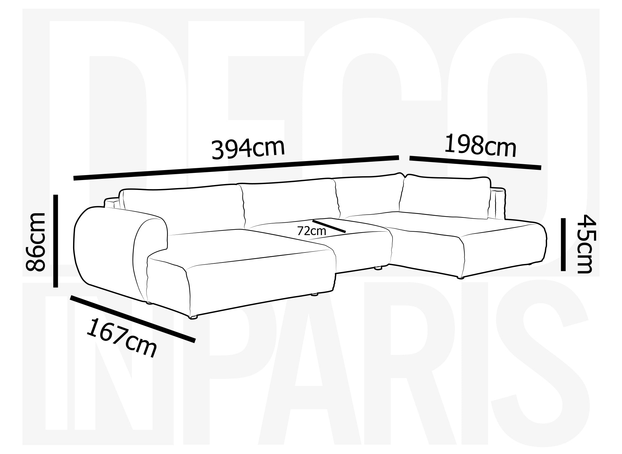 Canapé panoramique convertible avec coffre en velours gros côtelé beige TILDA - Angle droit