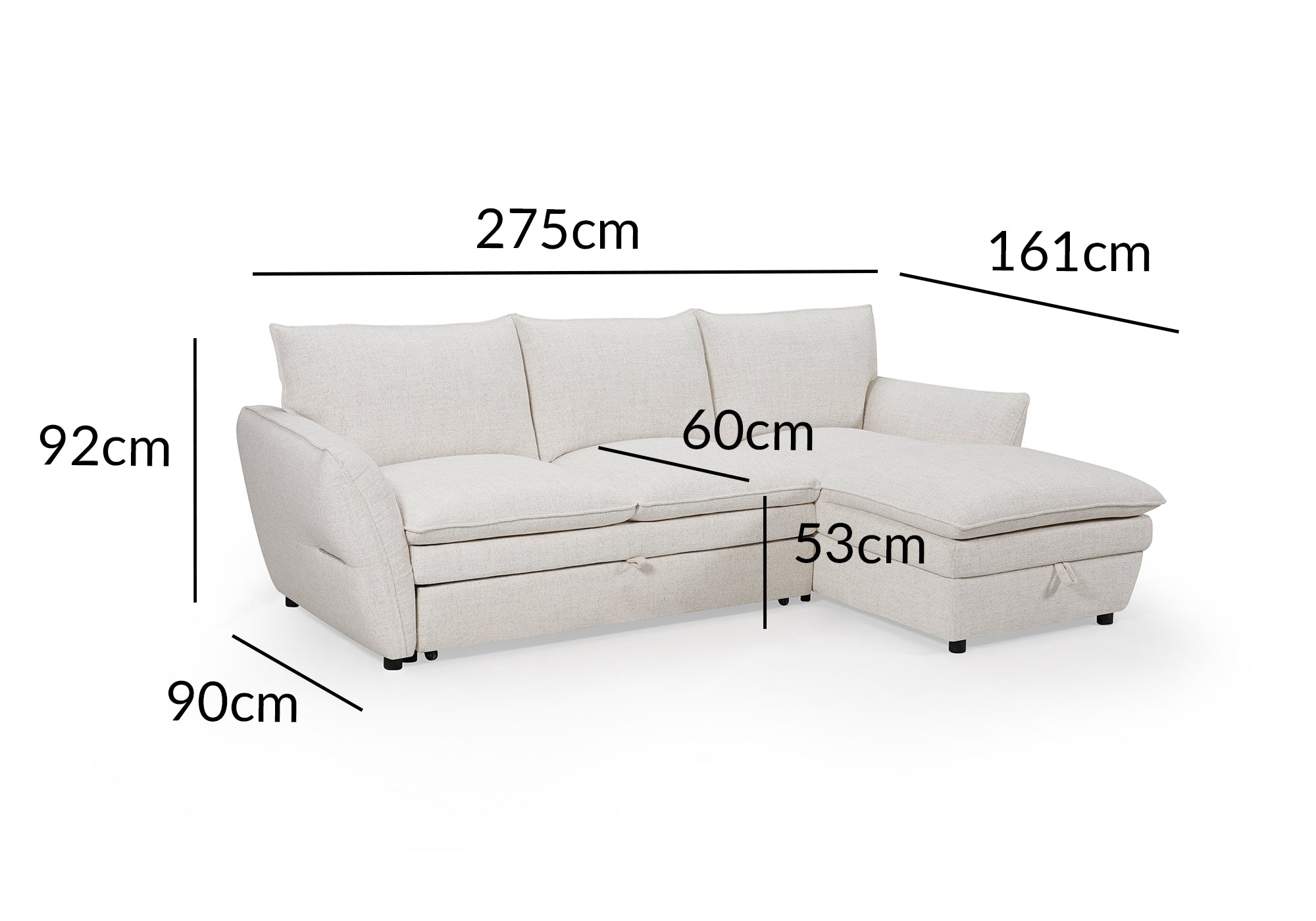 Divano angolare trasformabile con cassapanca in tessuto beige CAPUCINE - Angolo retto