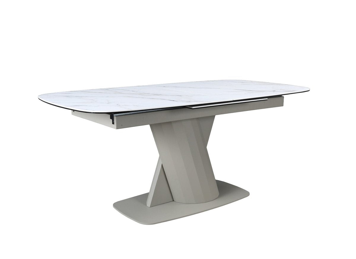 Table à manger extensible en métal beige plateau céramique blanc DUBAI - DécoInParis