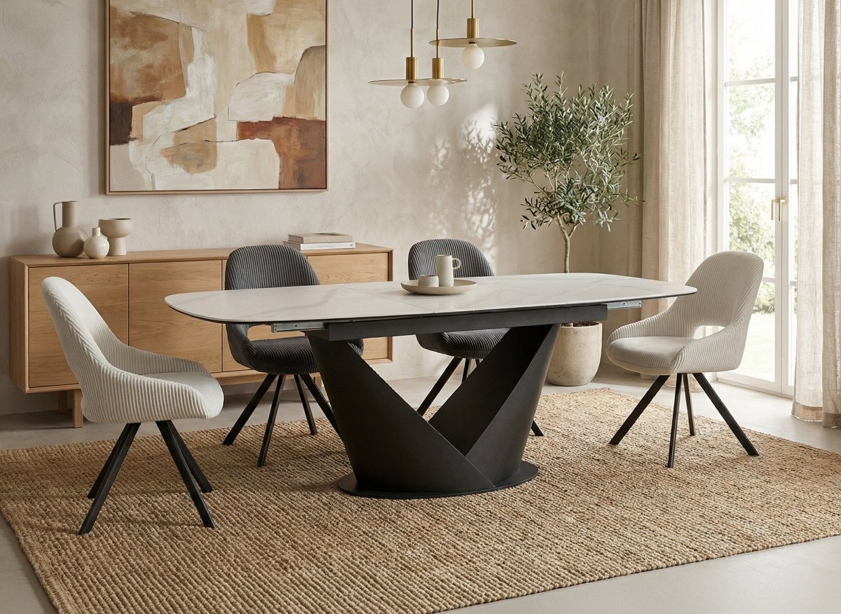 Table à manger extensible en métal marron plateau en céramique blanc LERONA - DécoInParis