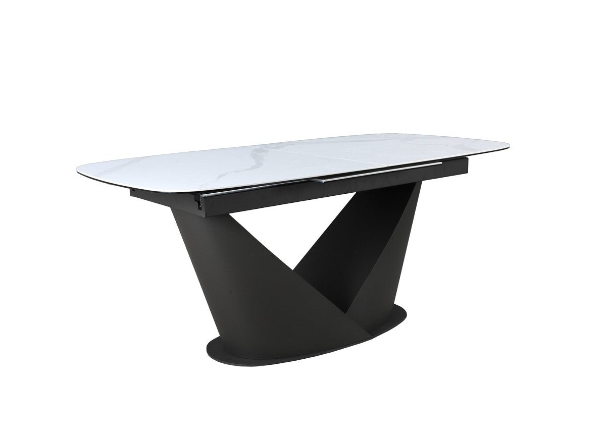 Table à manger extensible en métal marron plateau en céramique blanc LERONA - DécoInParis